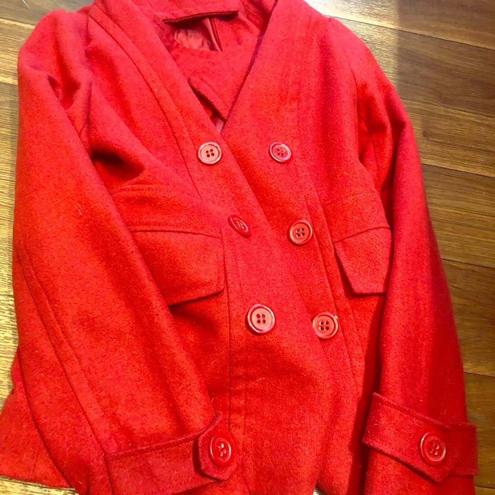 Red pea coat